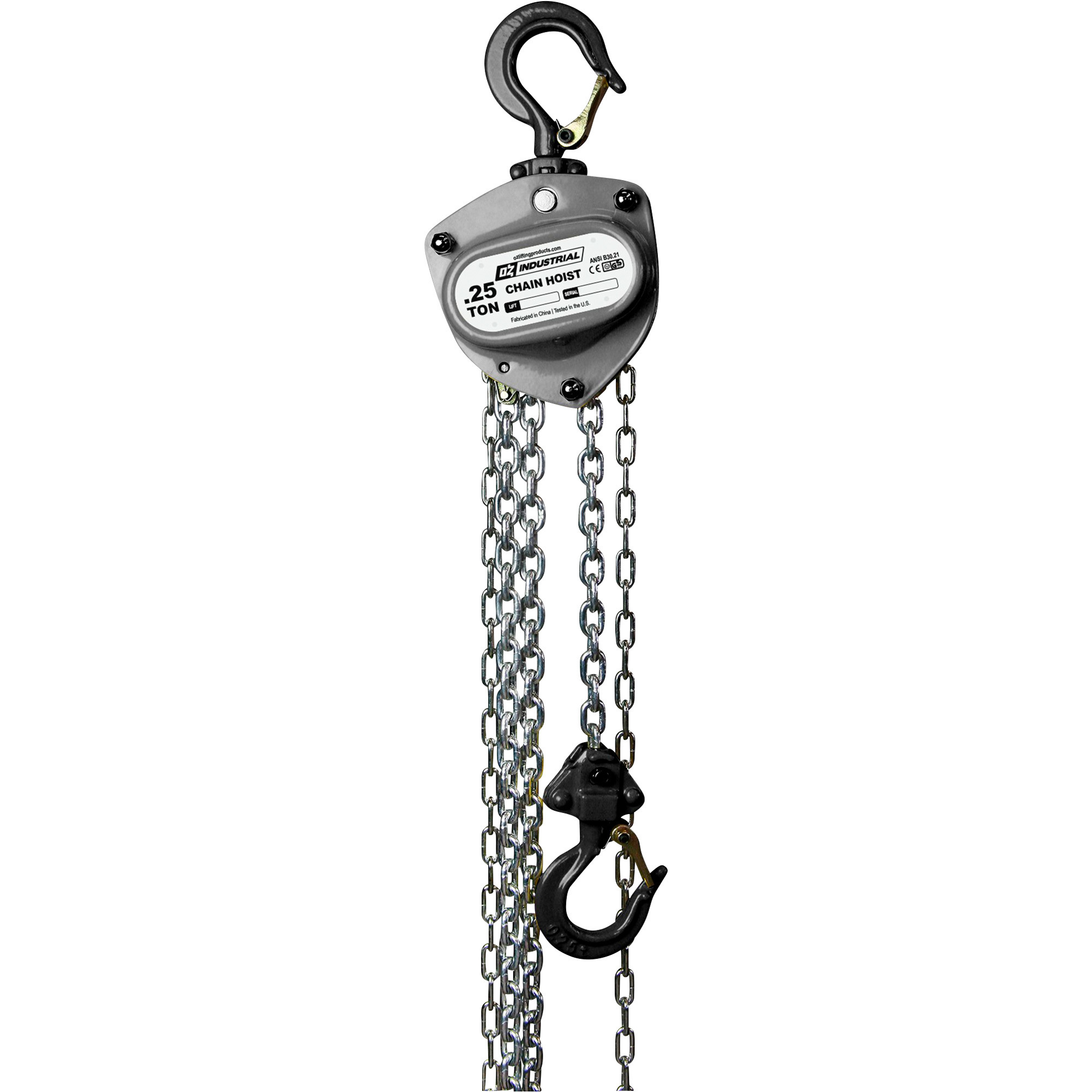 OZ Lifting Products Industrial Series Manual Chain Hoist, 1/4-Ton Capacity, 10ft. Lift, Model# OZIND025-10CH